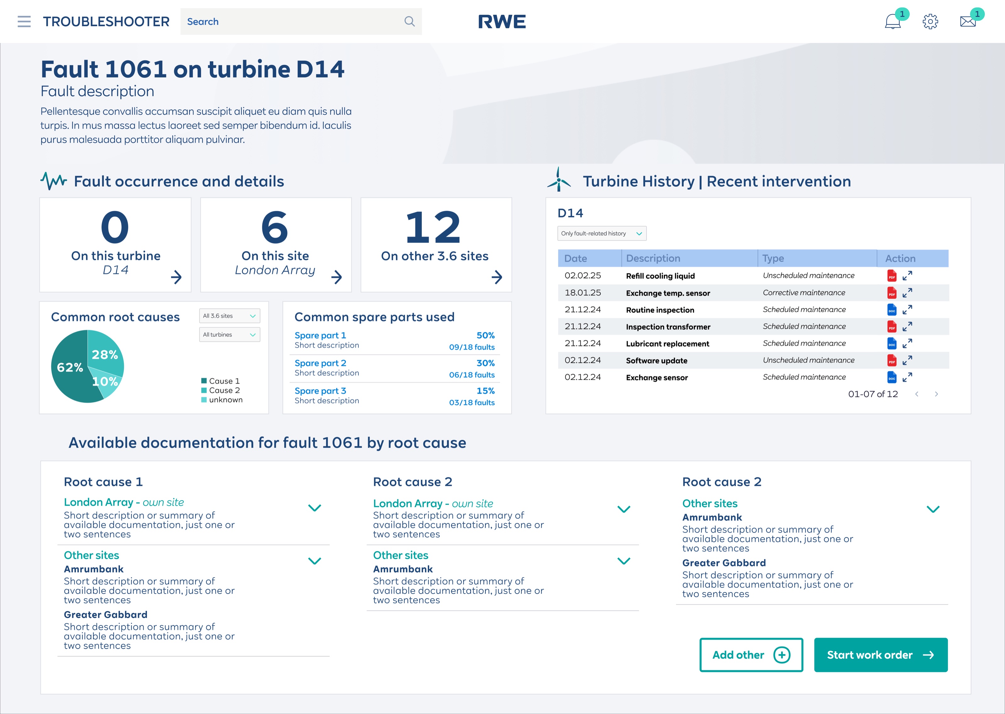RWE Troubleshooting Tool — Key screens