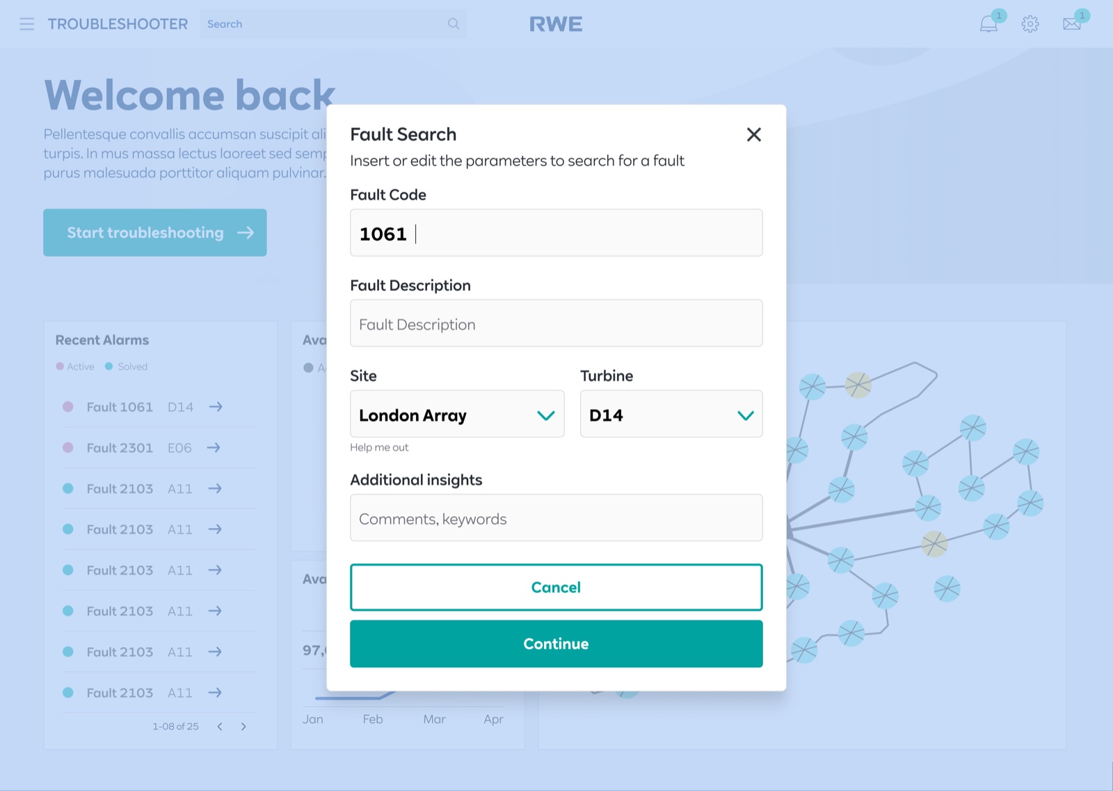 Step 1: Dashboard & fault search
